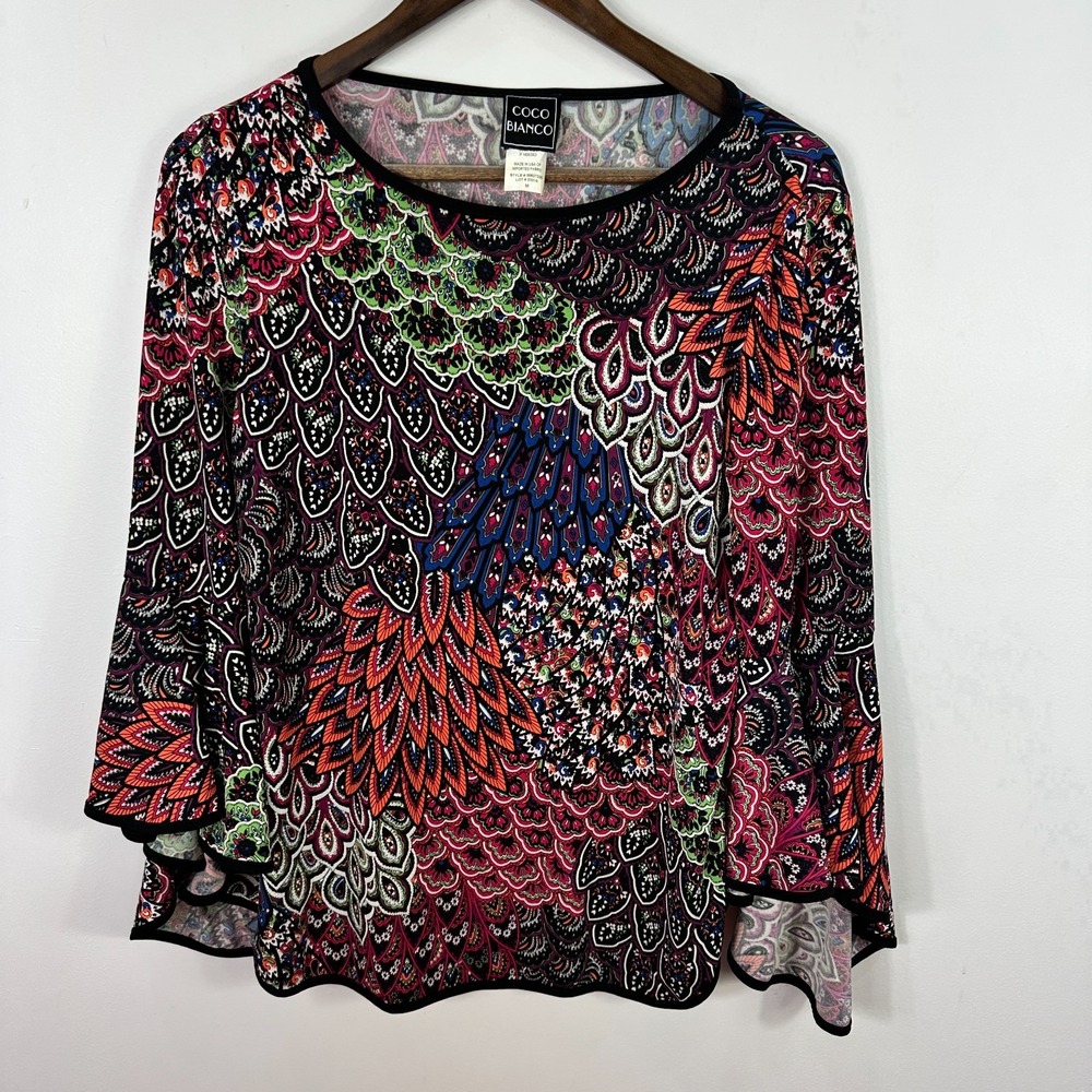 Coco Bianco Top Womens Medium Long Flare Sleeve Boho Artsy Indie Whimsical